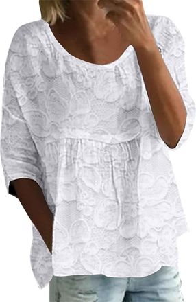 Generic Boho Tops for Women UK 3/4 Sleeve Floral Printed Casual Loose Tunic Tops Floaty Lightweight Summer T-Shirts Bohemian Elegant Comfort Cute Tees Plus Si