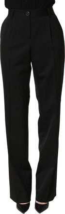Dolce & Gabbana Womens High-Waist Virgin Wool Trousers Black Silk