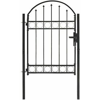 vidaXL Puerta De Valla Con Arco Superior De Acero 104x125 Cm Negra Vidaxl
