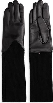 Tommy Hilfiger Lederhandschuhe TOMMY HILFIGER HERITAGE SCRIPT LTHR GLOVES, Damen, Gr. L, schwarz, Web, Rindsleder, unifarben, Handschuhe Lederhandschuhe, Regular fit