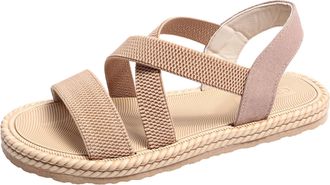 Generic 2026 Womens Summer Fashion Open Toed Sandals With Elastic Temperament Breathable Shoes (Khaki, 6.5)