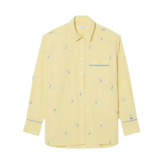 Lacoste Shirts, female, Yellow, Size: XS Oversized Shirt with Jacquard Motifs