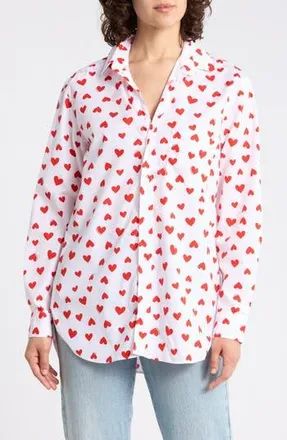 Frank & Eileen Boyfriend Cotton Button-Up Shirt in Hearts at Nordstrom Rack, Size Xx-Small
