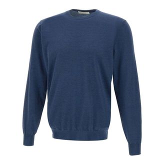 FILIPPO DE LAURENTIIS Round-neck Knitwear, male, Blue, Size: 4XL 120s Superfine Wool Sweater