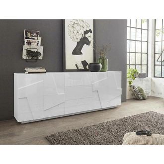 Dmora Aparador Dgut, Aparador De Cocina Con 4 Puertas Y 3 Cajones, Buffet De Sal&oacute;n, 100% Made In Italy, Cm 224x44h86, Blanco Brillo - Dmora