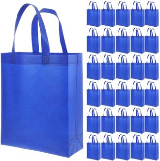 Generic Mipcase 30pcs Large Capacity Non-woven Fabric Tote Bags with Handles, Reusable Grocery Shopping Bags for Outdoor and Home Use, Blue Vertical Design 25