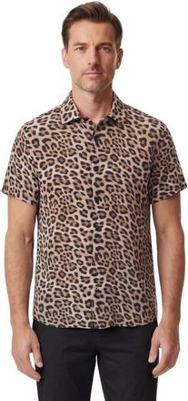 Lords of Harlech Leopard Mens Linen Button-up Shirt in Leopard Brown at Nordstrom, Size X-Large
