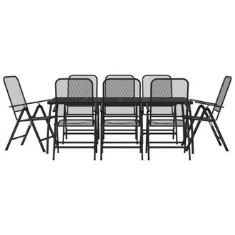 Berkfield Home 9 Piece Garden Dining Set Anthracite Metal Mesh in Black