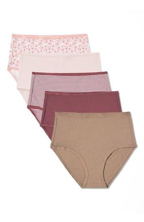 Pact Everyday High Rise Brief 5-Pack Made With Organic Cotton in Everyday Lakeside Lilies at Nordstrom, Size X-Small