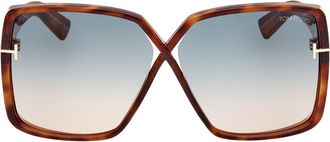 Tom Ford Yvonne 63mm Oversize Gradient Butterfly Sunglasses in Blonde Havana /Gradient Green at Nordstrom Rack