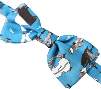 Dolce & Gabbana Silk Jazz Club Print Bow Tie - Blue