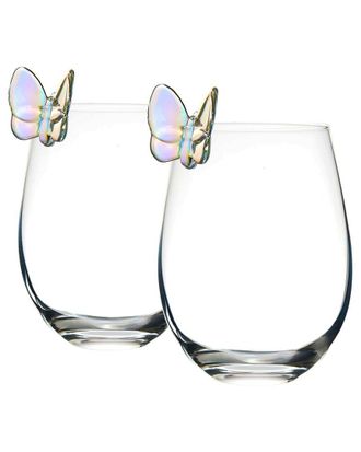 Godinger Set Of 2 Butterfly Iridescent Stemless Wine Glasses