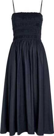 Reformation Kerrie Smocked Stretch-cotton Midi Dress - Navy - 12 (UK16 / XL)