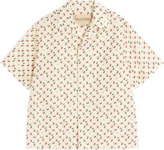 Valentino Short Sleeve Shirts, male, Beige, S, White Shirt Camp Collar Button Fastening
