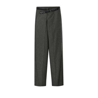 Darkpark Darkpark, Broeken, Dames, Groen, L, Wol, Gaia Wijde Broek Met Leren Riem