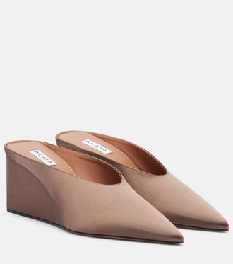 Alaia Cube satin wedge mules