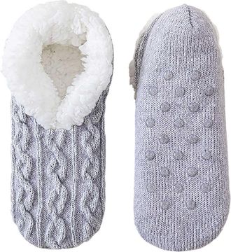 Generic Ladies Fluffy Socks, Thermal Socks Thick Warm Non Slip Fluffy Sock with Grippers, Soft Fleece Lining Knitted Thermal Slippers for Winter Indoor Home T