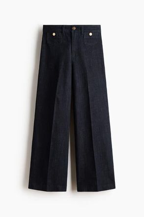 H&M Wide High Waist Ankle Jeans in Navy Denim Blue at Nordstrom, Size 12