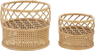 Decorspace Juego De 2 Soportes Para Macetas Redondos De Metal Y Rat&aacute;n Panama