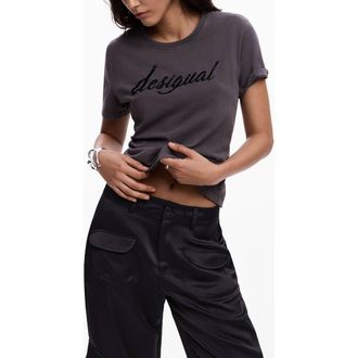 Desigual Embellished Cotton Graphic T-Shirt in Dark Grey at Nordstrom, Size X-Large