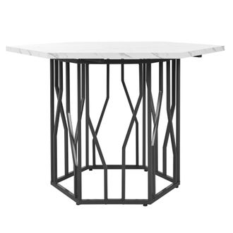 STILVORA Mesa De Comedor Hexagonal En Mdf Y Acero Con Tablero Motivo Marmoleado Y Patas De Metal Dendr&iacute;ticas - 115,5&times;100&times;75 Cm, Negro Y Blanco