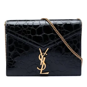 Saint Laurent Pre-owned Saint Laurent Shiny Croc Embossed Calfskin Monogram Cassandra Chain Wallet Ladies 5NM35ZPUQDFKI46I