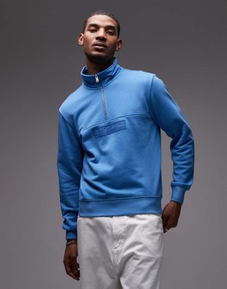 Napapijri Felpa blu con zip corta e riquadro con logo