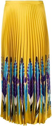 Valentino Garavani Feather Print Pleated Midi Skirt