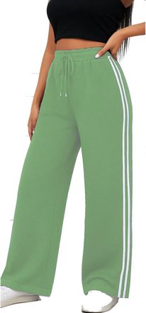Generic Want Clothing Womens Wide Leg Bottoms Joggers Fleece Lined Straight Flare Comfy Plain & Sport Side Stripe Casual Lounge Wear Sweat Pants (UK, Alpha, S