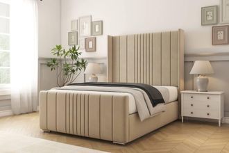 Comfort Beds Grace Coniston Bed Frame - 50 Upholstered Wingback Headboard in Cream | Size: Single