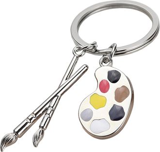 Generic Palette And Brush Keychain, Art Painter Palette Brush Keychain, Keyring Present For Artist Paint, Paint Brush Palette For Keys Ornament Decor