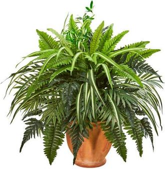 Nearly Natural 23-in Mixed Greens and Fern Artificial Plant in Terra Cotta Planter at Nordstrom