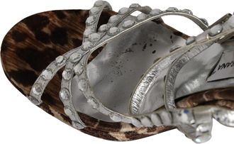 Dolce & Gabbana Brown Leopard Rhinestone StilettoSandals Womens Shoes (Pre-Owned)