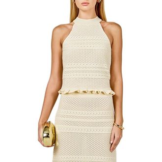 endless rose Pointelle Mock Neck Sweater Tank in Ivory at Nordstrom, Size X-Small