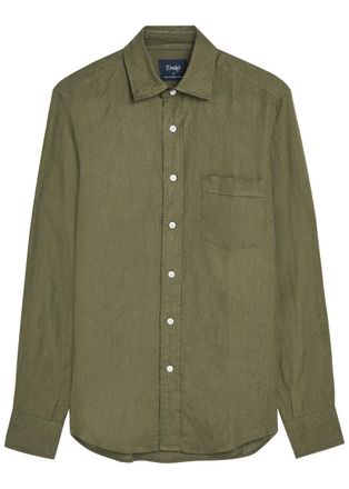 Drake's Drakes Linen Shirt - Khaki - XL