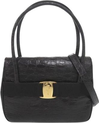 Ferragamo Pre-owned Embossed Leather Shoulder Bag - Dames - Vintage Handtas - Zwart - ONE Size - Leer - Vintage