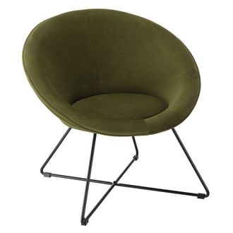 Macabane Sill&oacute;n de terciopelo verde oliva con patas cruzadas de metal negro