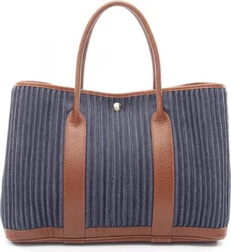 Herm&egrave;s Garden Brown Navy Buffle Skipper Leather Handbag Tote Bag (Pre-Owned)