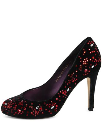 Gina 100mm crystal-embellished velvet pumps - women - Leather/Leather/Velvet - 37 - Black