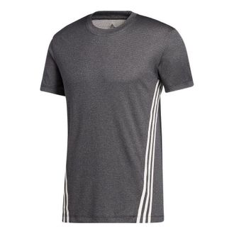 adidas Stripe Round Neck Sports Gym Short Sleeve Unisex Black GJ2695