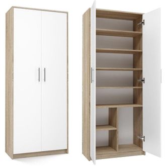 Topeshop PARLA - Modern wardrobe with 6 shelves - 180x74x35cm - Storage - Office wardrobe - White and Sonoma