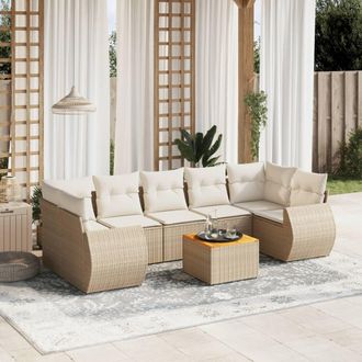 vidaXL Vidaxl - Juego De Sof&aacute;s De Jard&iacute;n Con Cojines Beige 8 Pzas Rat&aacute;n Pe