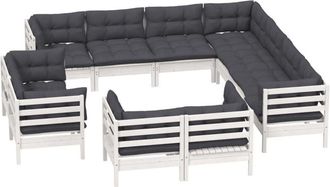 vidaXL Muebles De Jard&iacute;n 11 Pzas Y Cojines Blanco Madera Maciza Pino Vidaxl