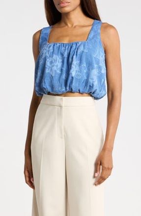 Ellen Tracy Floral Jacquard Bubble Hem Crop Tank in Blue Floral at Nordstrom Rack, Size X-Small