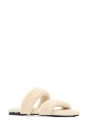 Saint Laurent Mens Ivory Shearling Bleach Slippers 2634 Flat Shoes