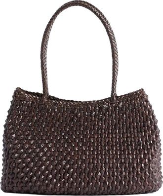 Dragon Diffusion S. Croce Cactus Dark Brown Woven Buff Leather Shoulder Bag