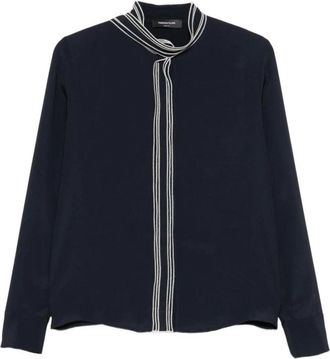 Fabiana Filippi Zijden blend blouse met gestreepte strik - Dames - Blouses - Blauw - XS - Overhemden