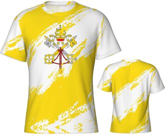 Generic Vatican City Flag Sport Tops Working Shirt Short Sleeve Activewear Shirts Crew Neck Mens Tshirt for Running Lounge Everyday XXL