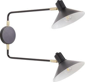 Beliani L&aacute;mpara De Pared Moderna Aplique 2 Luces Iluminaci&oacute;n Pantalla Tambor Metal Acero Ajustable Con Elementos Dorados Negro Kadassa