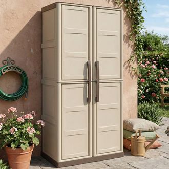 Dmora Armario Para Exteriores O Exteriores Multiusos, 3 Puertas M&oacute;viles Y 3 Estantes De Polipropileno, 100% Made In Italy, 70x39h165 Cm, Color Beige - Dmora